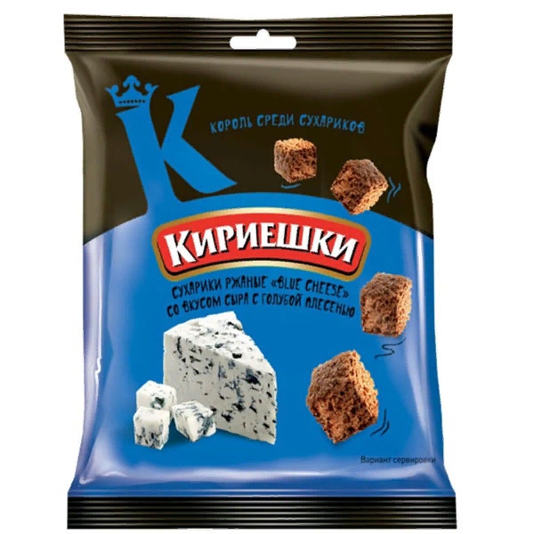 "Кириешки", сухарики со вкусом сыра с голубой плесенью, 40 г, ИП Ступников, точка №99 - правое 