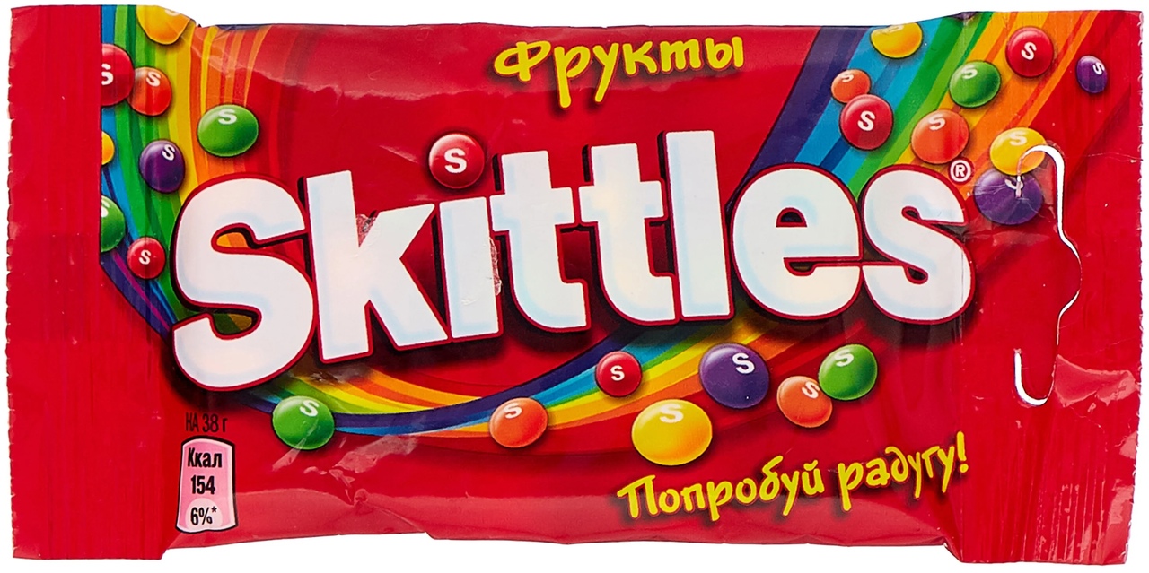 Skittles драже в разноцветной сахарной глазури, 38 г, Крытый рынок, ИП Близнюков, точка №99р - правое