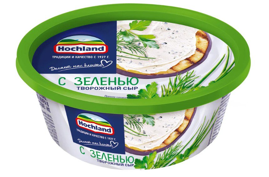 Творожный сыр hochland с зеленью, 140 гр, рынок Сенной, ИП Марнов, точка №30р
