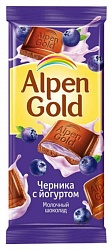 Шоколад Alpen Gold молочный с чернично-йогуртовой начинкой, 85 г, Крытый рынок, ИП Близнюков, точка №99р - правое