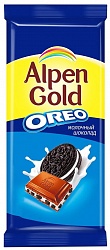Шоколад Alpen Gold Oreo молочный с дробленым печеньем "Орео", 85 г, Крытый рынок, ИП Близнюков, точка №99р - правое