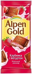 Шоколад Alpen Gold молочный с клубнично-йогуртовой начинкой, 85 г, Крытый рынок, ИП Близнюков, точка №99р - правое