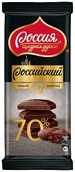 Шоколад Россия - Щедрая душа! Российский Горький с 70% содержанием какао-продуктов, 82 г, Крытый рынок, ИП Близнюков, точка №99р - правое