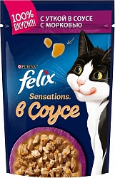 Влажный корм для кошек Felix Sensations, с уткой, кусочки в соусе с морковью, 85 г, рынок Рахова, ИП Ступников, точка №99 - правое