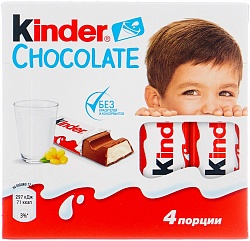 Шоколад Kinder Chocolate молочный, порционный, 50 г, 4 шт. в уп., Крытый рынок, ИП Близнюков, точка №99р - правое